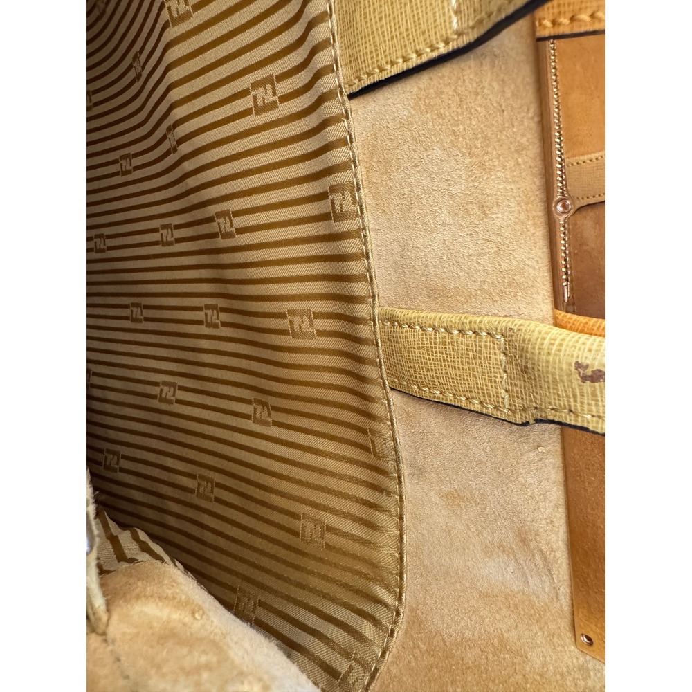 Fendi 2Jours Yellow Textured Leather Large Satchel Gold Hardware with Twilly#834 - Picture 15 of 16